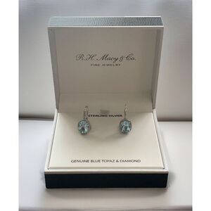 R.H. Macy & Co Genuine Blue Topaz & Diamond Sterling Silver Earrings Blue New‎
